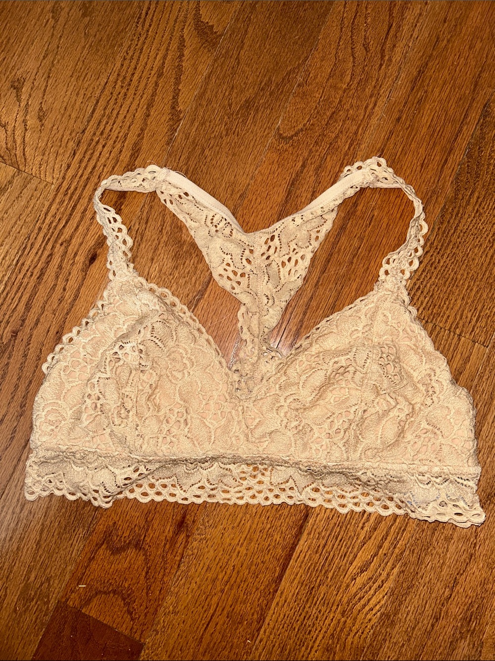 aerie Lace Racerback Bralette Nude Tan Boho Cottagecore XL Babydoll Peasant
